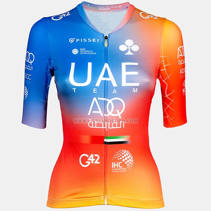 2023 Ropa Ciclismo UAE Azul Naranja Mangas Cortas y Culotte Corto